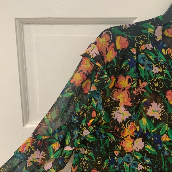 TED BAKER Abstract Floral Print Carita Ruffle Semi Sheer Shirt Blouse Top Sz 4 - Picture 4 of 11
